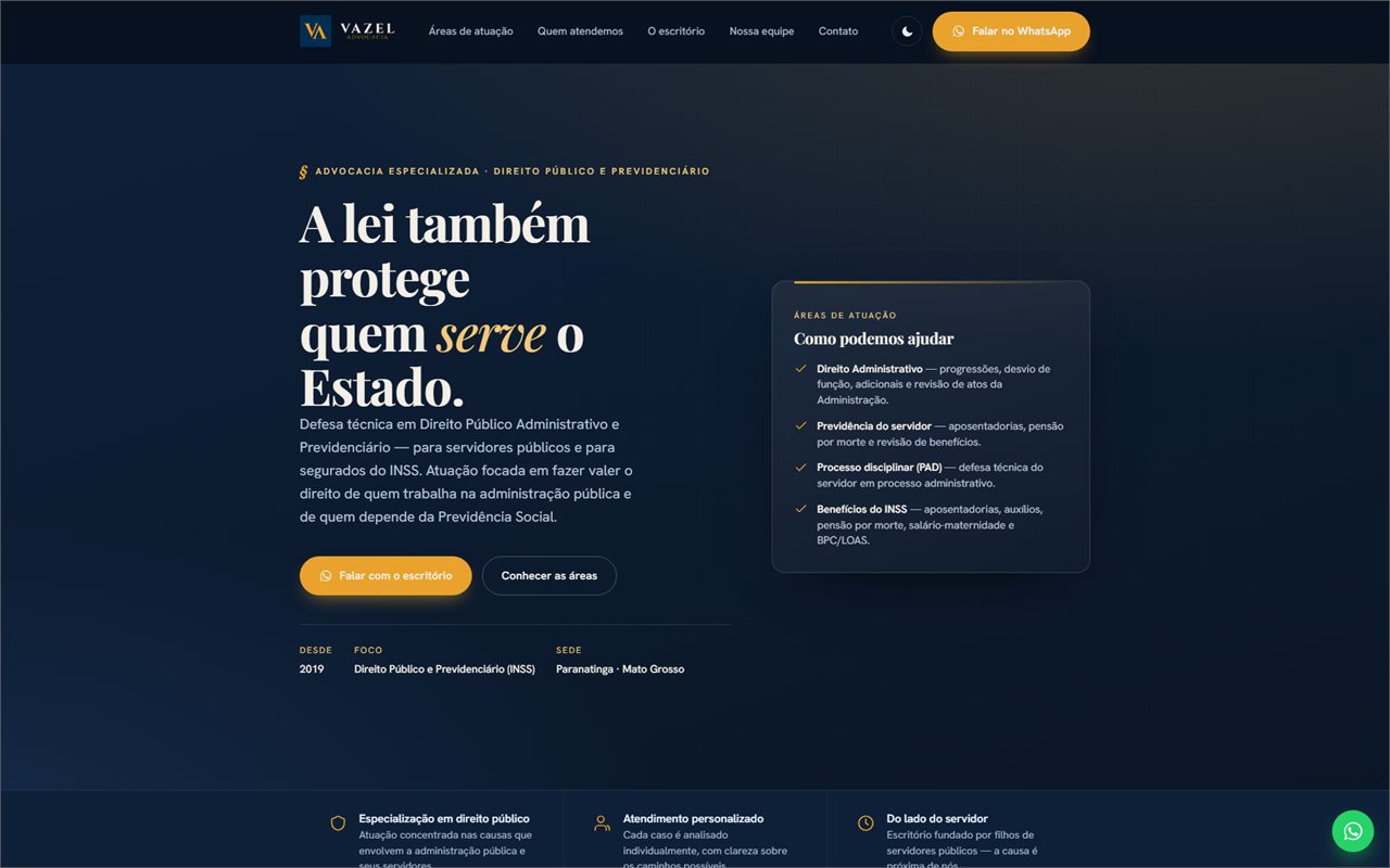 Site da Vazel Advocacia